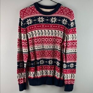 H&M Festive Red and Navy Penguin Sweater Size M